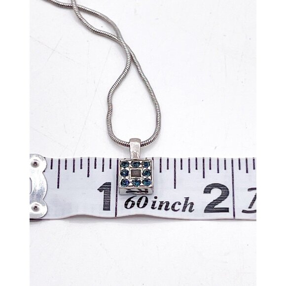 Vintage Sterling Silver 925 Italy Dainty Blue Crystal Square Pendant Necklace - Picture 7 of 9